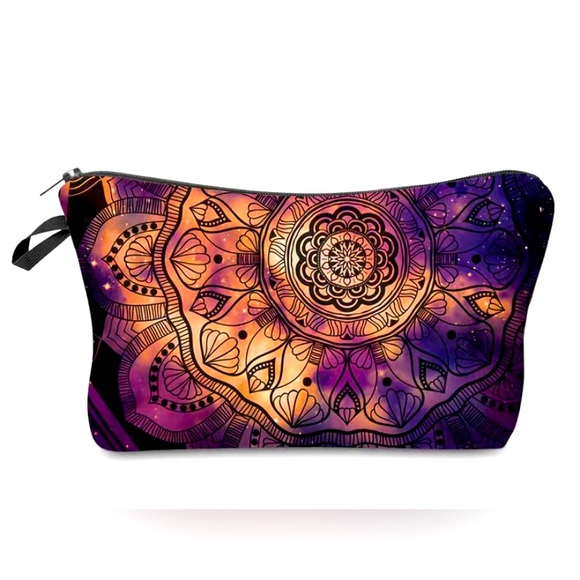 Starry Mandala Print Zipper Lightweight Travel Cosmetic Bag Purple, Pink, Orange - Picture 2 of 6
